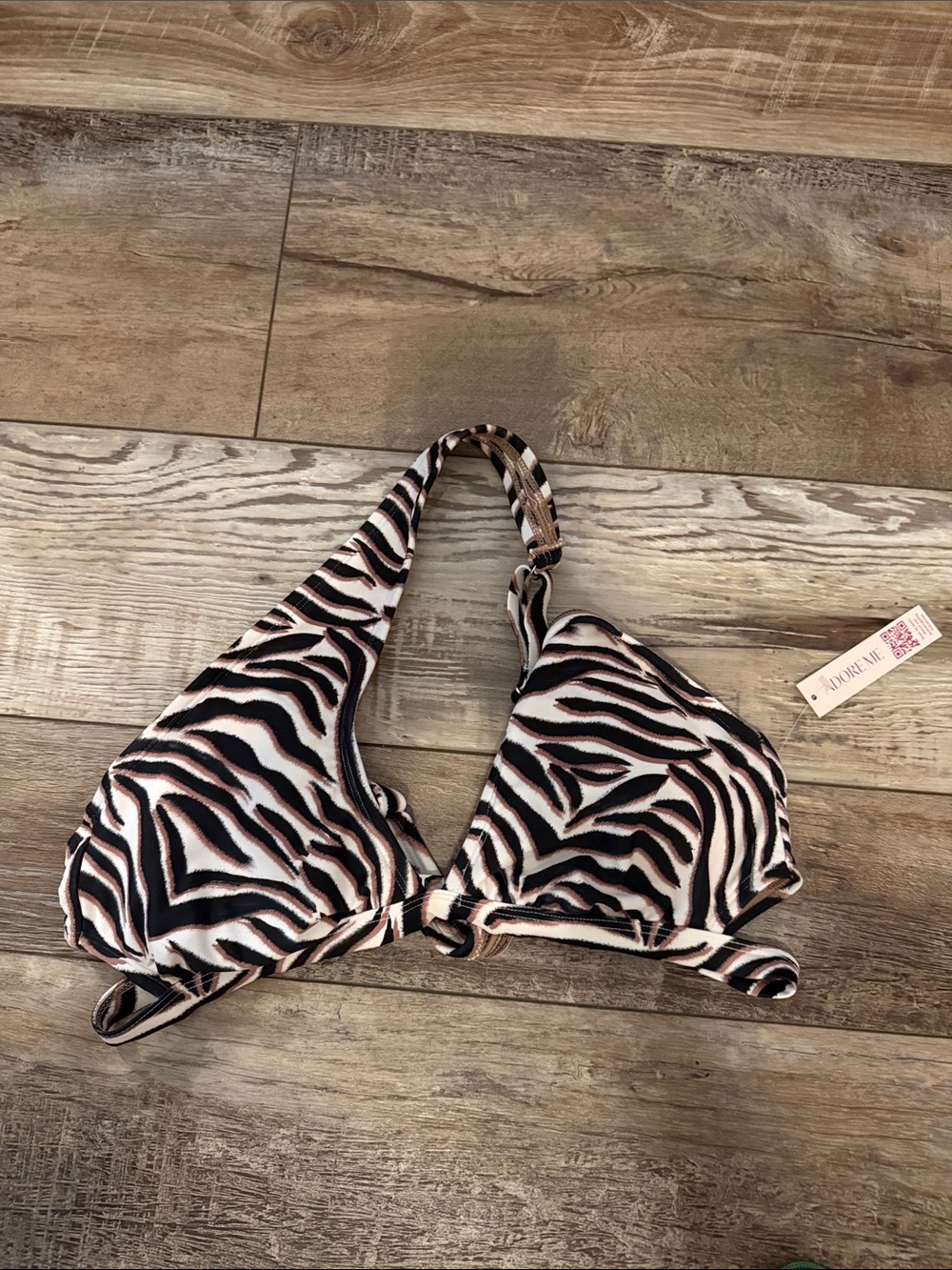 Adore Me Zebra-Print Halter Top - Black, White & Tan